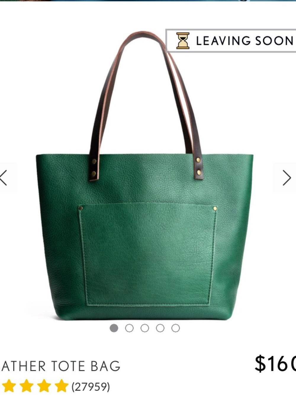 Portland Leather Green Tote with Brown Strap Handles